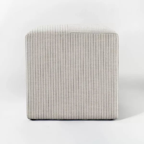 Lynwood Square Upholstered Cube Ottoman - Threshold™ designed with Studio McGee (Color Tan Stripe)