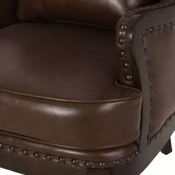 Mantua Contemporary Upholstered Accent Chair with Nailhead Trim Dark Brown - Christopher Knight Home: Faux Leather, Rubberwood Frame