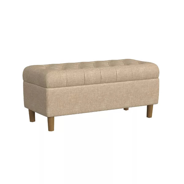 Button Tufted Storage Bench with Cone Wood Legs - HomePop (Color Light Tan)