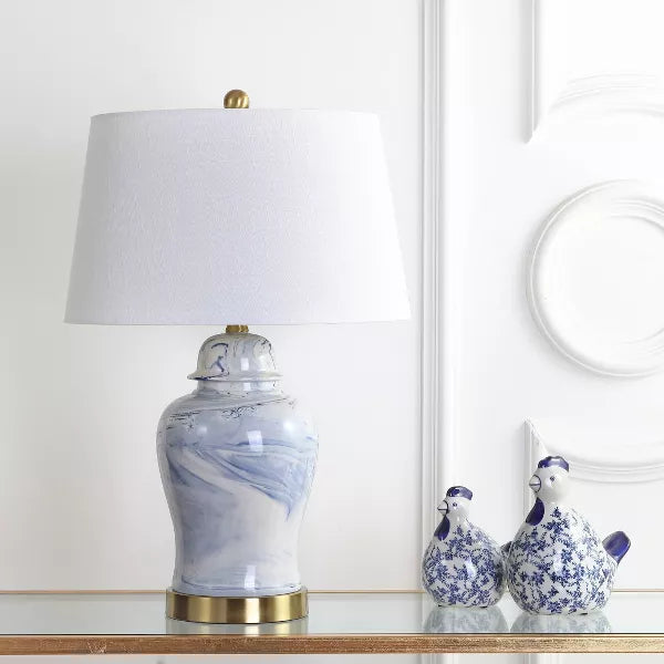 26" Ceramic Wallace Table Lamp (Includes LED Light Bulb) Blue - JONATHAN Y: Modern Accent, No Assembly Required, UL Listed