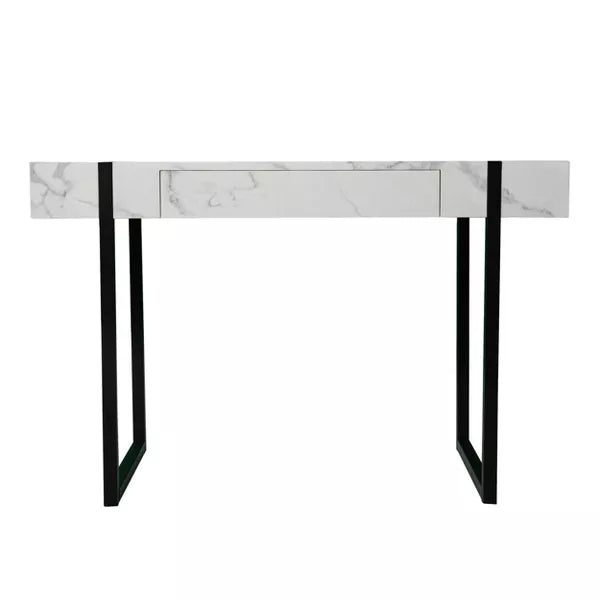 Wennan Modern Faux Marble Desk Black/White - Aiden Lane: Sturdy Iron Frame, Spacious Worktop