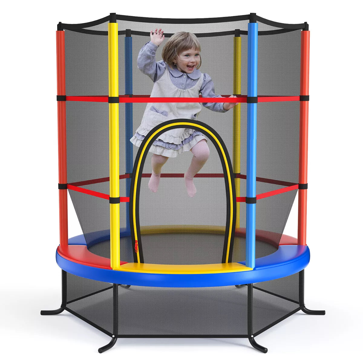55'' Kids Trampoline Bouncing Jumping Mat Recreational Trampoline W/Enclosure Net