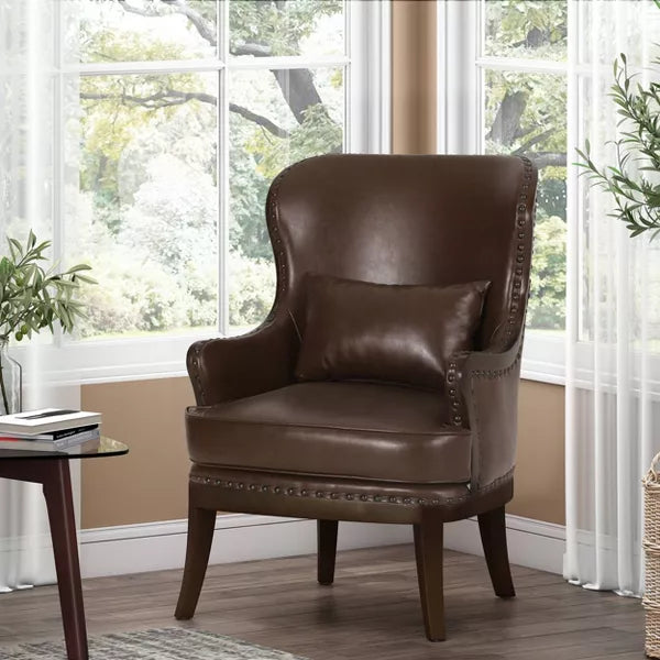 Mantua Contemporary Upholstered Accent Chair with Nailhead Trim Dark Brown - Christopher Knight Home: Faux Leather, Rubberwood Frame