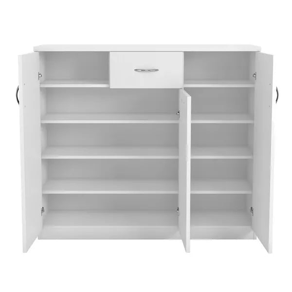 miBasics Beammoon Modern 1 Drawer Shoe Cabinet with 11 Shelves White: Holds up to 30 Pairs, MDF Wood Veneer, Adjustable Storage