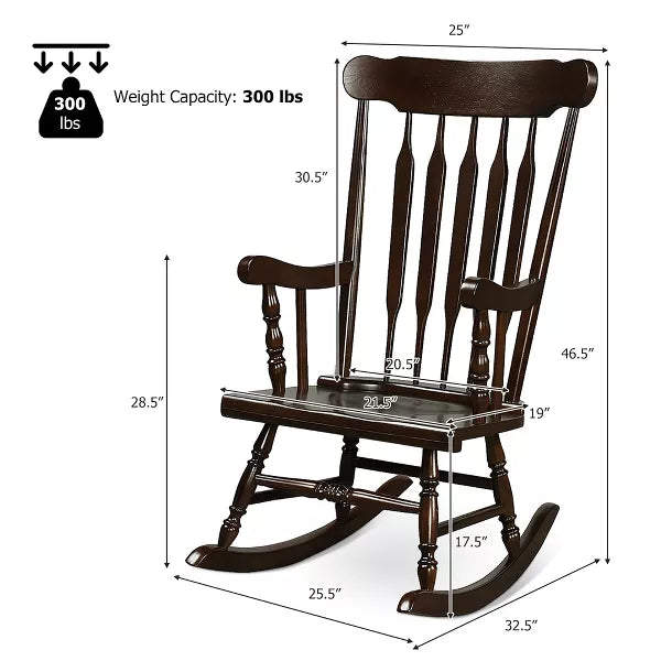 Costway Solid Wood Rocking Chair Porch Rocker Indoor Outdoor Seat Glossy Finish White\Coffee