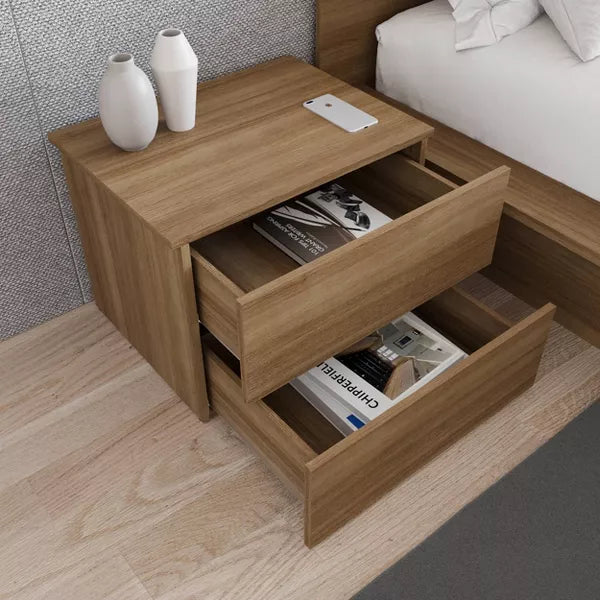 Nexera James 2 Drawers Nightstand Brown Oak: Scandinavian Vibe, Melamine Finish, Metal Slides