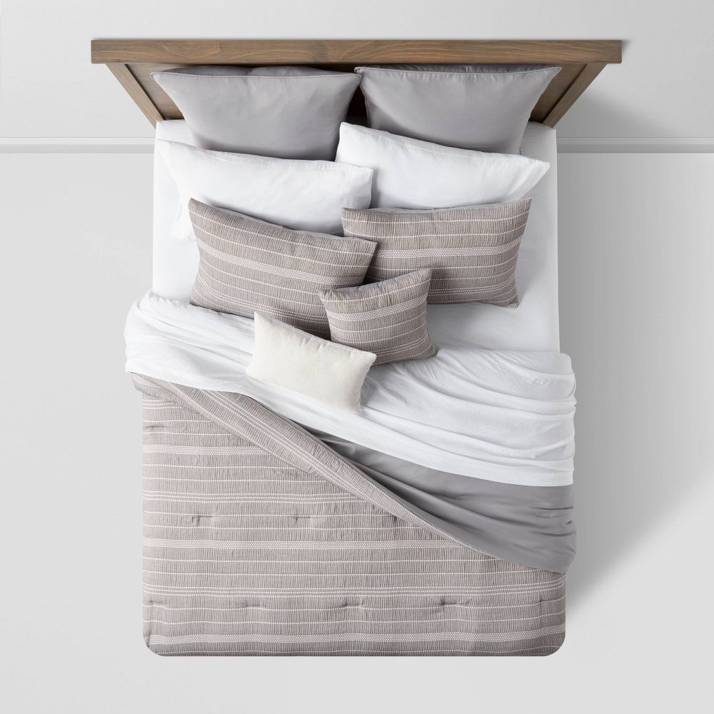 12pc Chambray Matelasse Stripe Comforter & Sheet Bedding Set Gray - Threshold™
