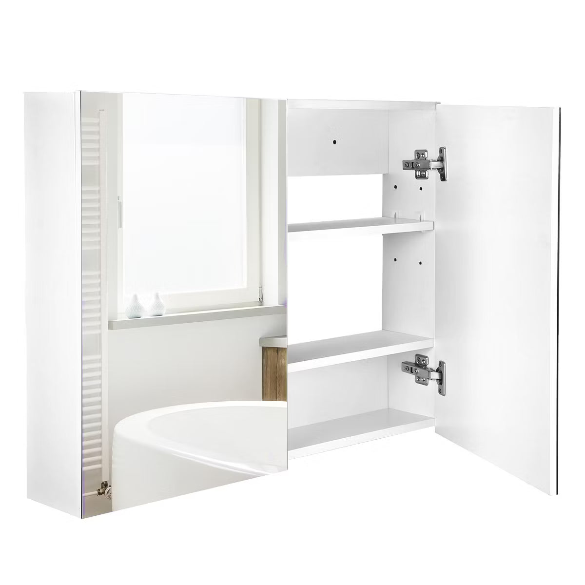 HOMCOM Double Door Wall Mounted Bathroom Mirror Medicine Cabinet with Modern Design, Large Storage, & Quiet Hinges