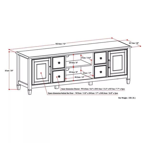 WyndenHall 72" Hampshire Wide TV Stand for TVs up to 80"