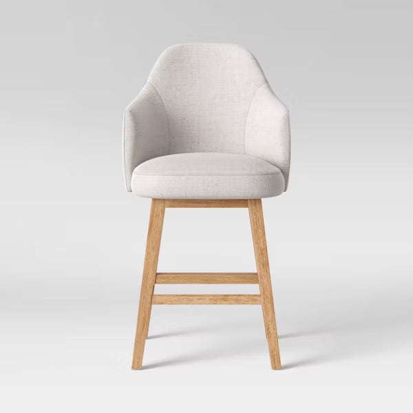 25.2" Kinston Swivel Curved Back Upholstered Counter Height Barstool with Footrest Linen - Threshold™