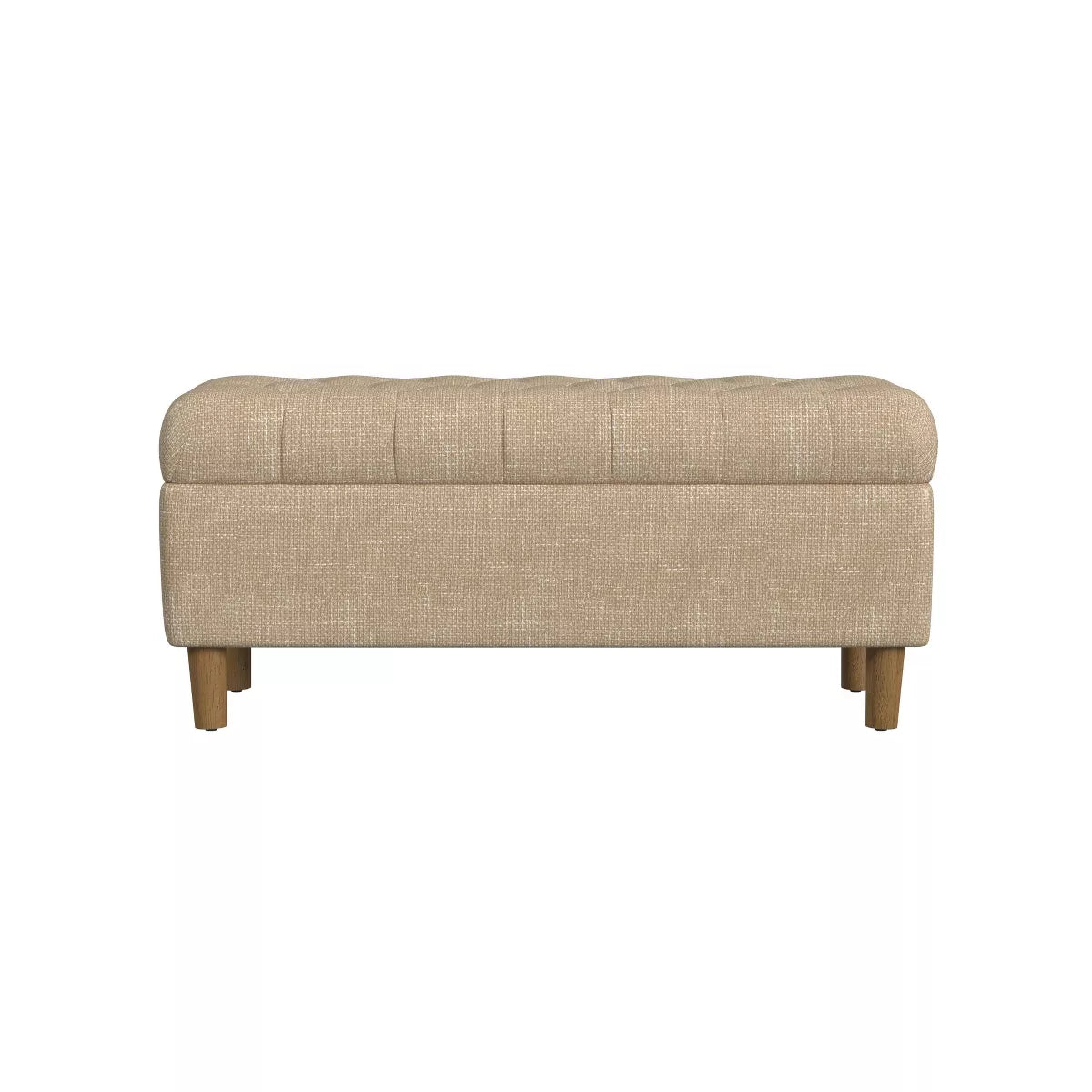 Button Tufted Storage Bench with Cone Wood Legs - HomePop (Color Light Tan)