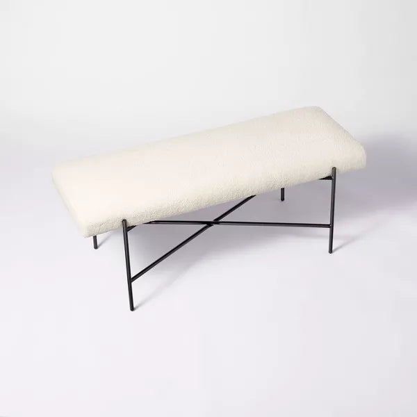 Clarkston Metal Base Upholstered Bench Cream Boucle - Threshold™ designed with Studio McGee: Entryway Seating, Modern Ottoman Style