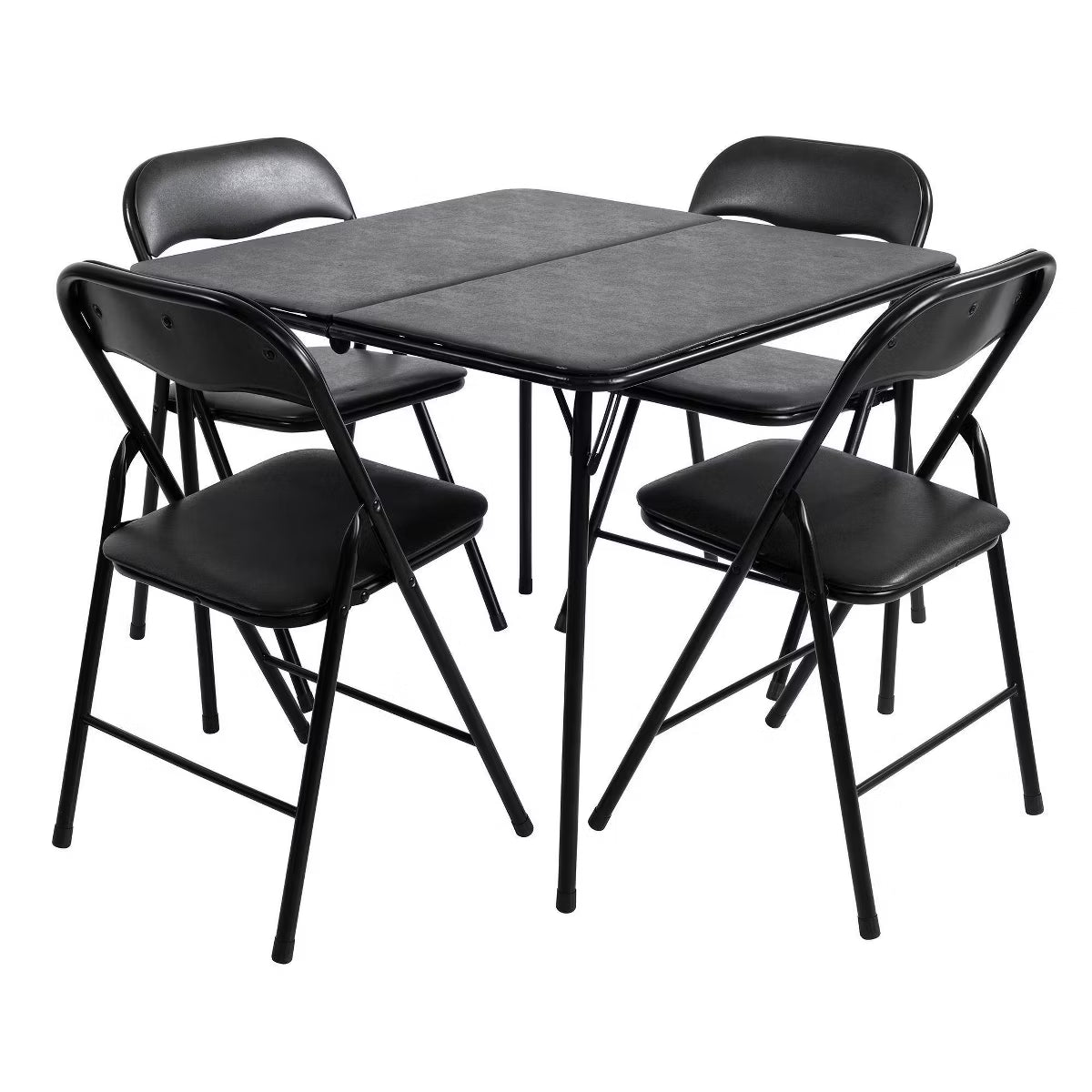 Peakform 5pc Folding Table Set Black: Vinyl Padded, Space-Saving Storage, No Tools Assembly