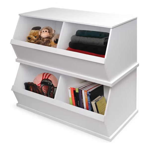 Badger Basket Children S Two Bin Wood Stackable Storage Organizing Cubby 5.3 Cu Ft. - White
