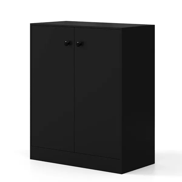 2-Door Storage Cabinet Freestanding Storage Organizer with 3-Tier Shelf Entryway Black/Brown