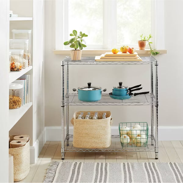 3 Tier Wide Wire Shelving Chrome - Brightroom™: Adjustable Metal Utility Storage Shelves, 3 Shelves, 350 lb Capacity