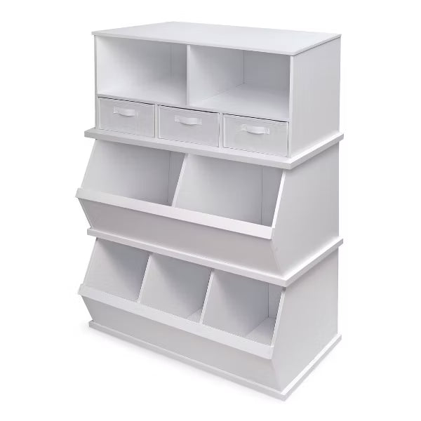 Badger Basket Children S Two Bin Wood Stackable Storage Organizing Cubby 5.3 Cu Ft. - White
