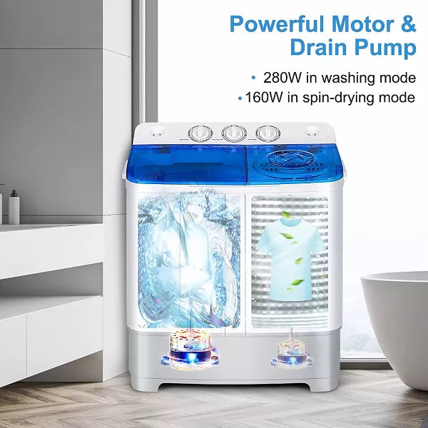 Costway Portable Twin Tub Washing Machine Washer(13.2lbs) & Spinner (8.8lbs) Grey\Blue