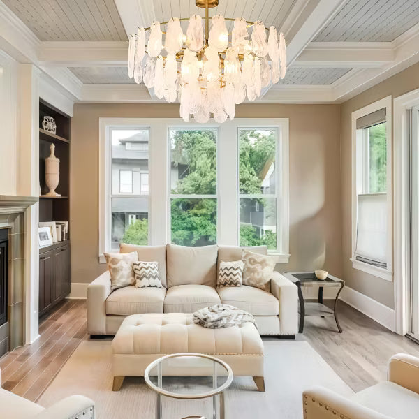 BAOURE 31.5" Modern Gold Chandelier, 3-Tier Cloud Glass Pendant Ceiling Light with 12 Lights for Living Room, Bedroom Dining Room