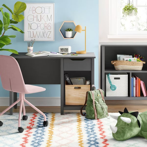 Osa Kids' Desk Gray - Pillowfort™: Anti-Tip Anchoring, Open Storage Shelf, All Purpose Drawer, Laminated Finish