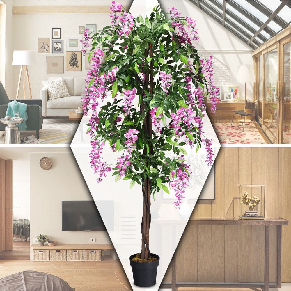 6-Feet Artificial Wistera Silk Tree Pink Flower Indoor Outdoor for Home Decor