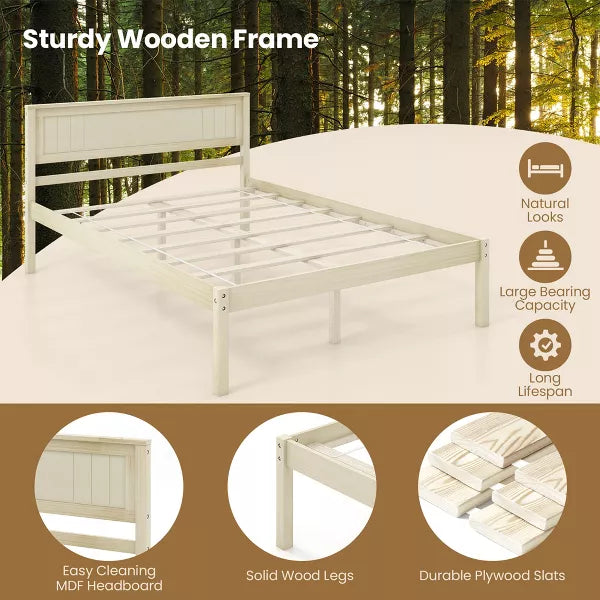 Twin Size Wooden Platform Bed Frame with Headboard Mattress Foundation Natural size full size:79.5'' x 57'' x 36'' (l x w x h)