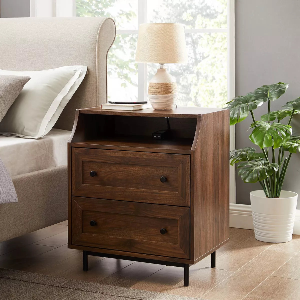 Transitional 2 Drawer Nightstand with USB Port - Saracina Home