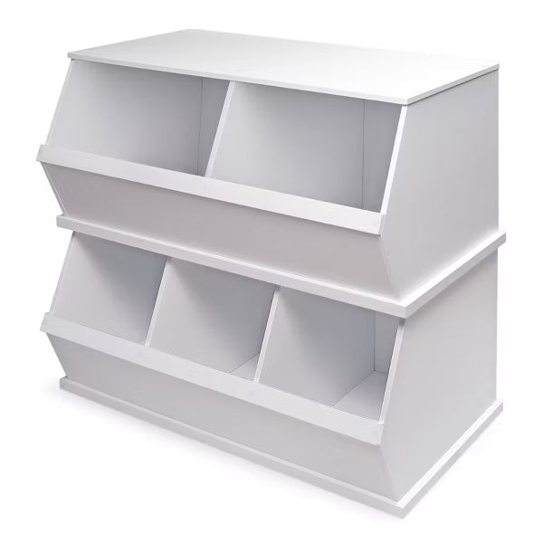 Badger Basket Children S Two Bin Wood Stackable Storage Organizing Cubby 5.3 Cu Ft. - White