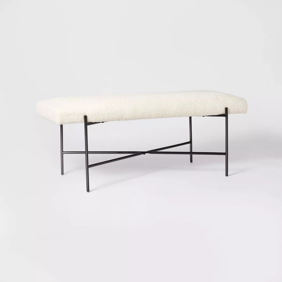 Clarkston Metal Base Upholstered Bench Cream Boucle - Threshold™ designed with Studio McGee: Entryway Seating, Modern Ottoman Style