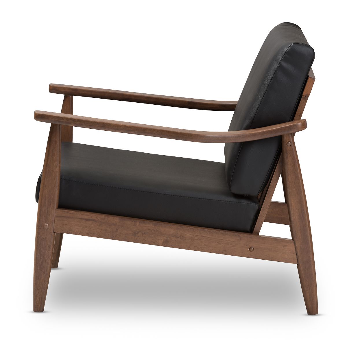 Venza Mid Century Modern Walnut Wood Faux Leather Lounge Chair Black - Baxton Studio