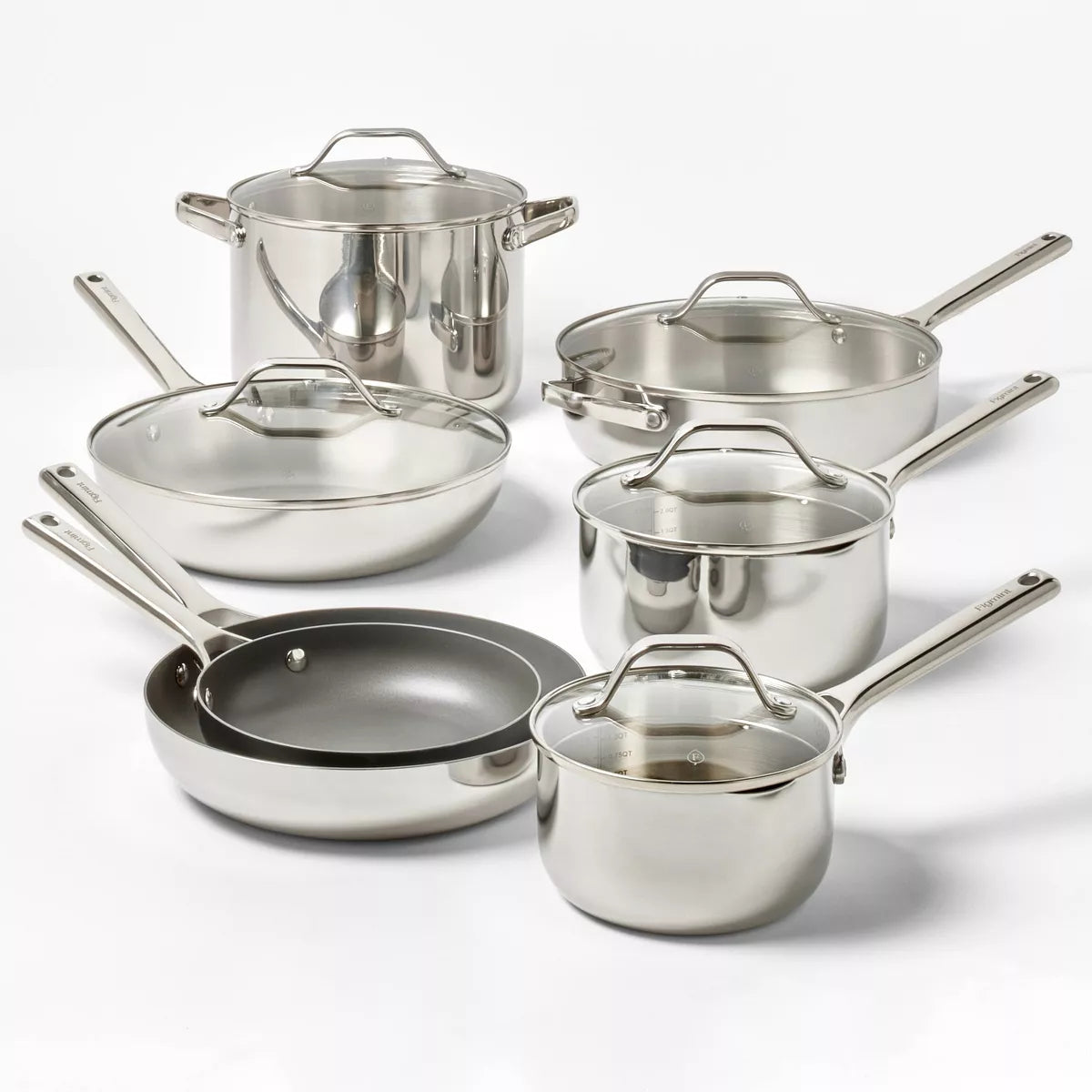 12pc Nonstick Stainless Steel Cookware Set with 6pc Pan Protectors Silver - Figmint™