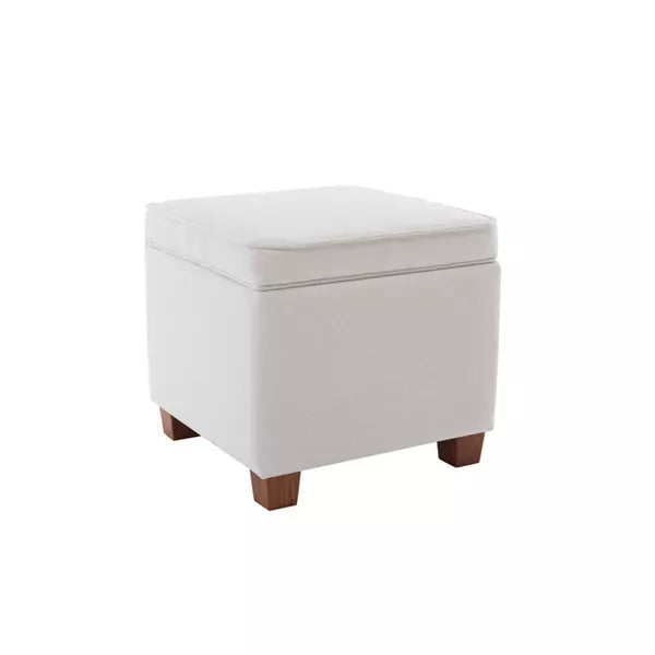 Square Storage Ottoman with Piping and Lift Off Lid - WOVENBYRD (Color Cream)