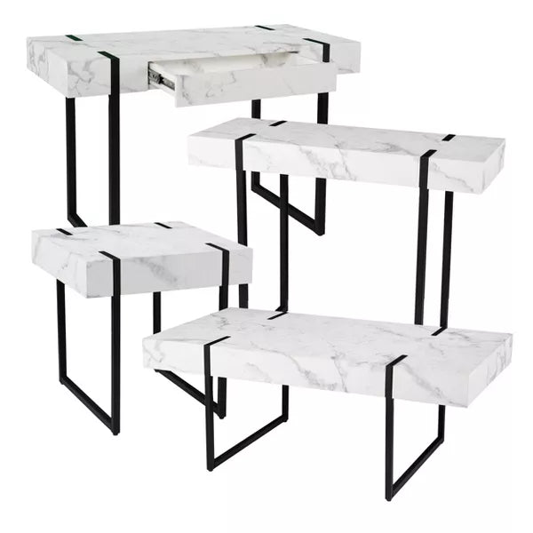 Wennan Modern Faux Marble Desk Black/White - Aiden Lane: Sturdy Iron Frame, Spacious Worktop