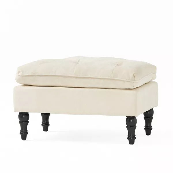 Jeremy Tufted Ottoman Crème Velvet - Christopher Knight Home: Upholstered Footrest, Hardwood Frame, 200lb Capacity