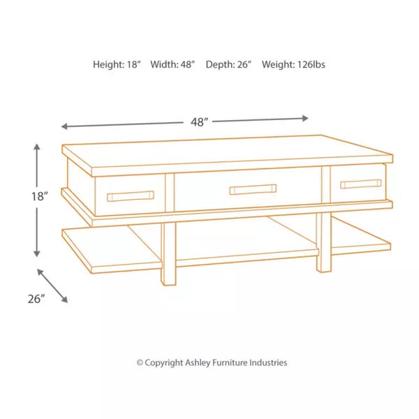 Stanah Coffee Table with Lift Top Black/Brown - Signature Design by Ashley: Storage Shelf, Rectangular, Mid-Century Modern Style