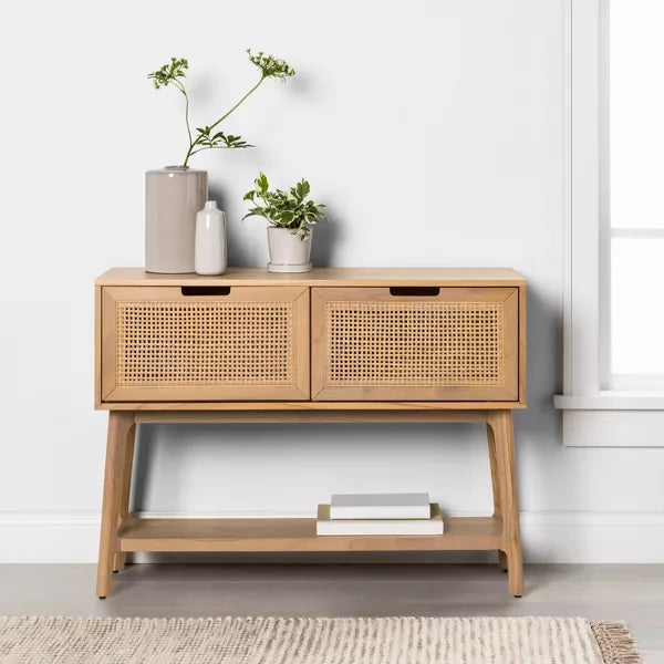 Wood & Cane Console Table with Pull-Down Drawers - Hearth & Hand™ with Magnolia