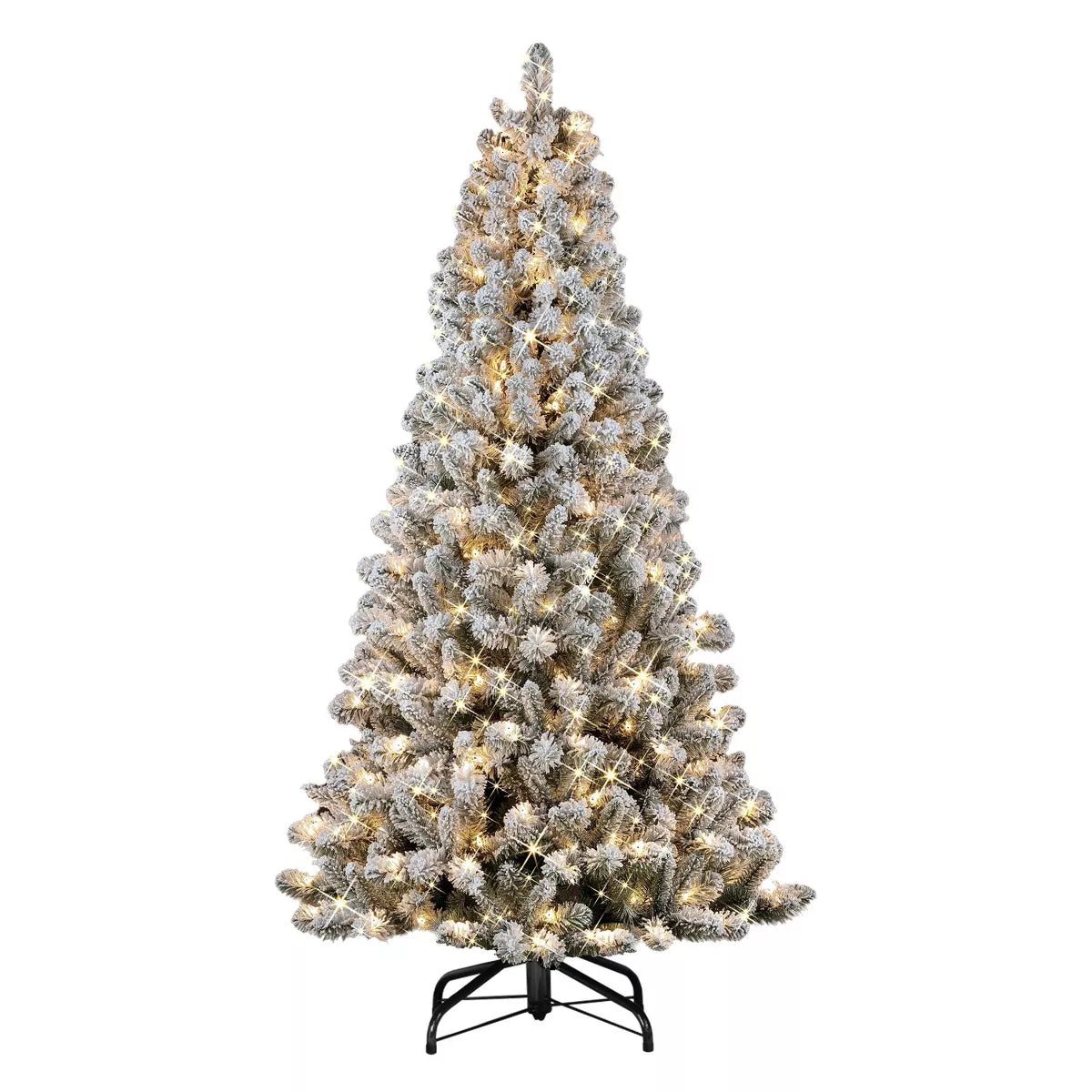 6.5ft Puleo Pre-lit Flocked Virginia Pine Christmas Tree with 300 Clear Incandescent Lights: Hypoallergenic, Easy Assembly