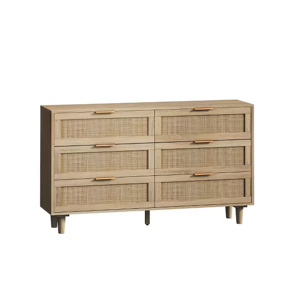 51.18" 6-Drawer Rattan Dresser, Storage Cabinet for Living Room and Bedroom, Natural - ModernLuxe