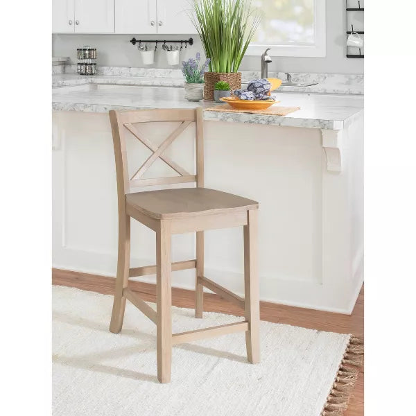 24" Torino Solid Wood Traditional X-Back Counter Height Barstools Gray Wash - Linon