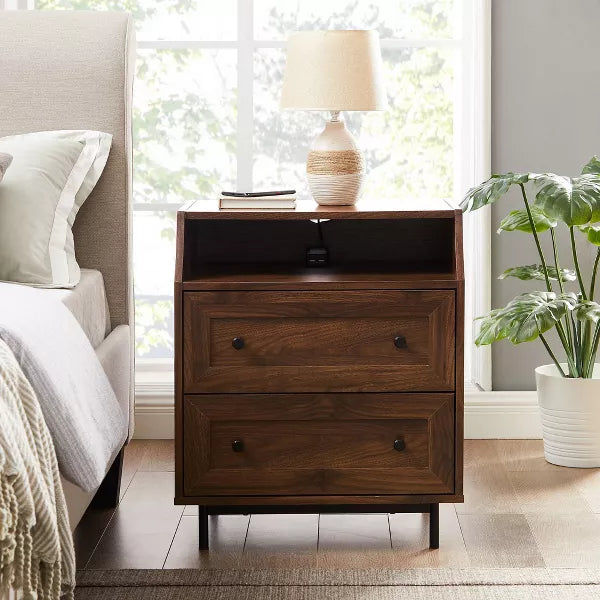 Transitional 2 Drawer Nightstand with USB Port - Saracina Home