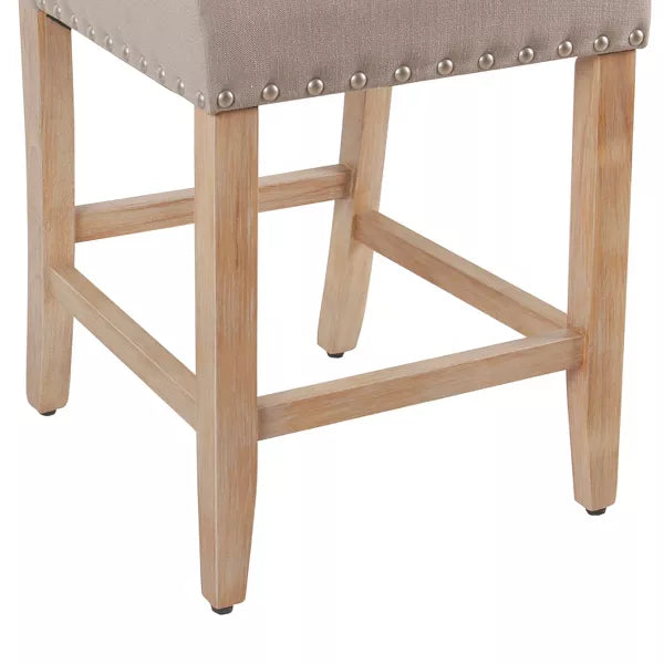 24" Upholstered Counter Height Barstool with Nailheads - HomePop (Color Tan)