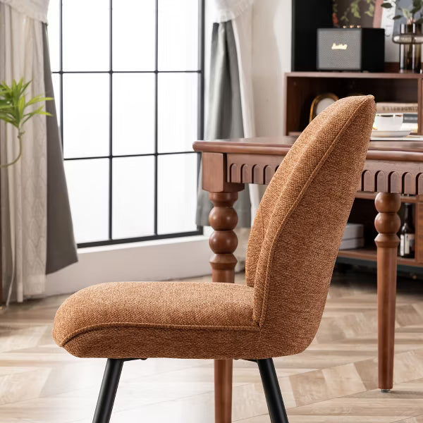 YOUNIKE Caramel Fabric Dining Chairs Set of 2 Mid Century Modern Upholstery Kitchen & Dining Room Chairs Armless Chair for Dining Table 20.08"Wx25.2"D