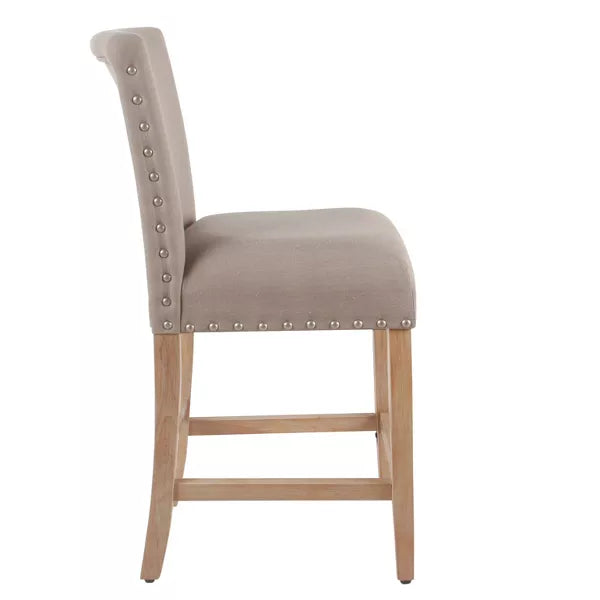 24" Upholstered Counter Height Barstool with Nailheads - HomePop (Color Tan)