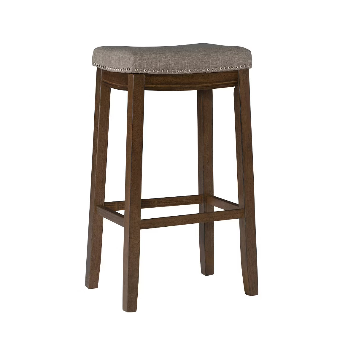 Claridge Backless Nailhead Saddle Barstool Rustic - Linon: Upholstered, Rubberwood Frame, Fixed Height