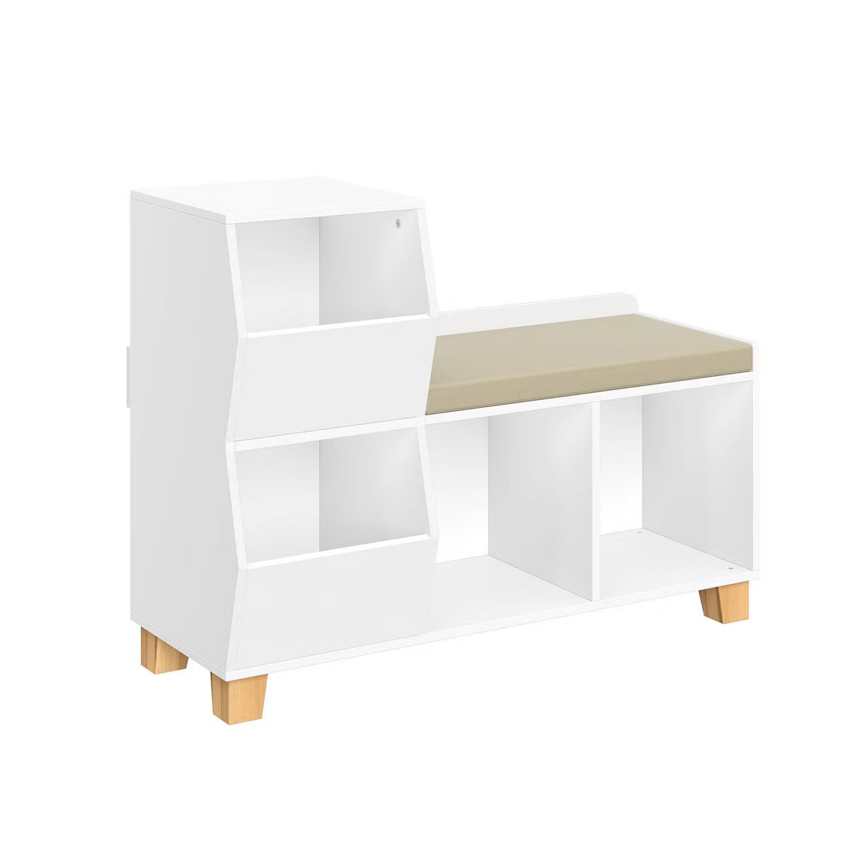 RiverRidge Kids' Catch-All Cubby Storage Organizer Bench with Toy Storage Shelves and Cushioned Seat for Reading Nook and Playroom White