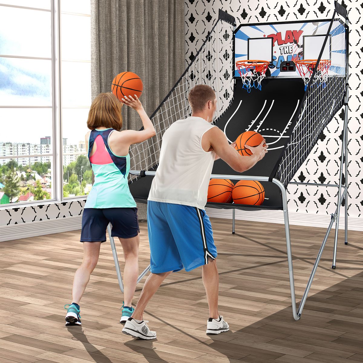 Costway Dual LED Electronic Shot Basketball Arcade Game with 8 Game Modes 4 Balls Foldable
