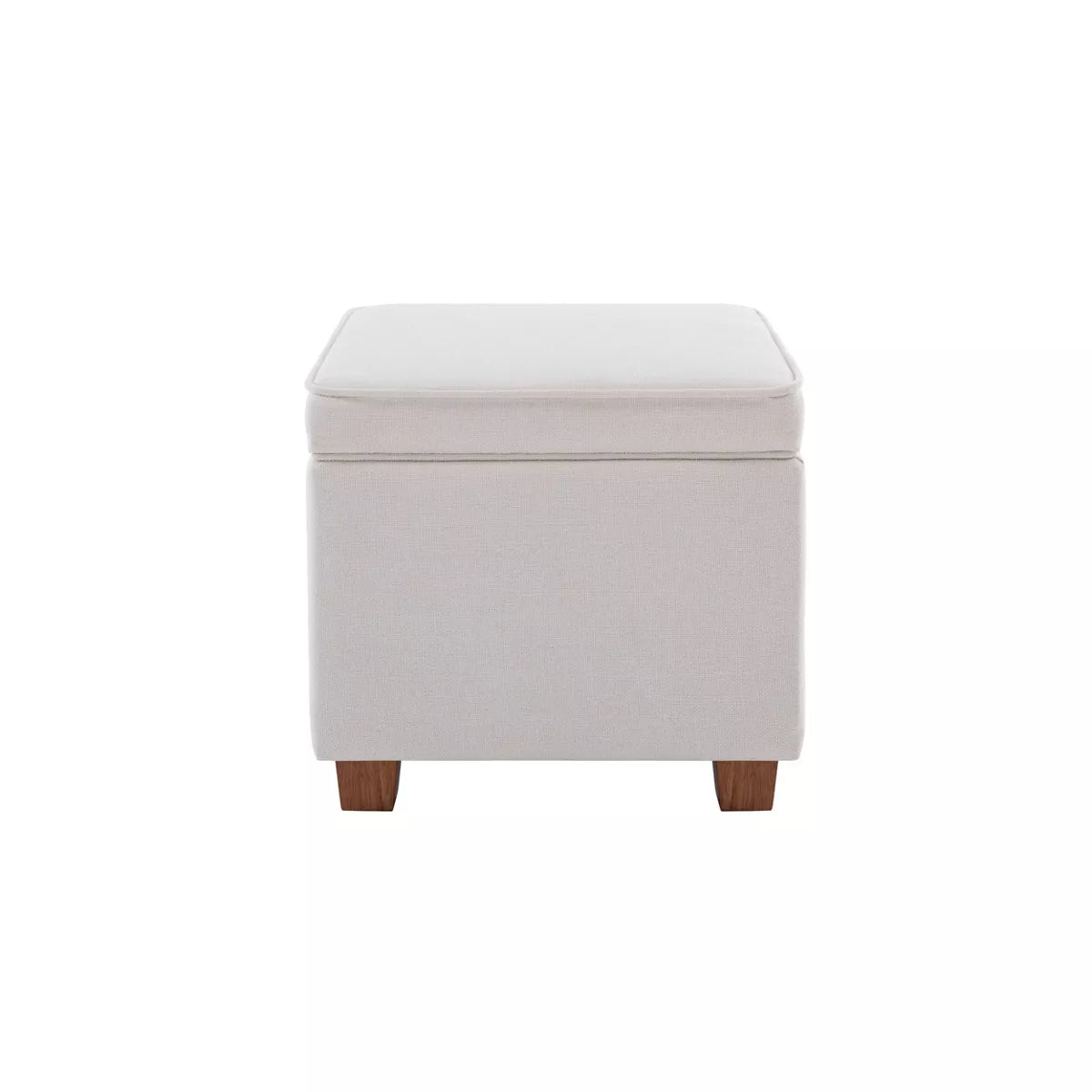 Square Storage Ottoman with Piping and Lift Off Lid - WOVENBYRD (Color Cream)