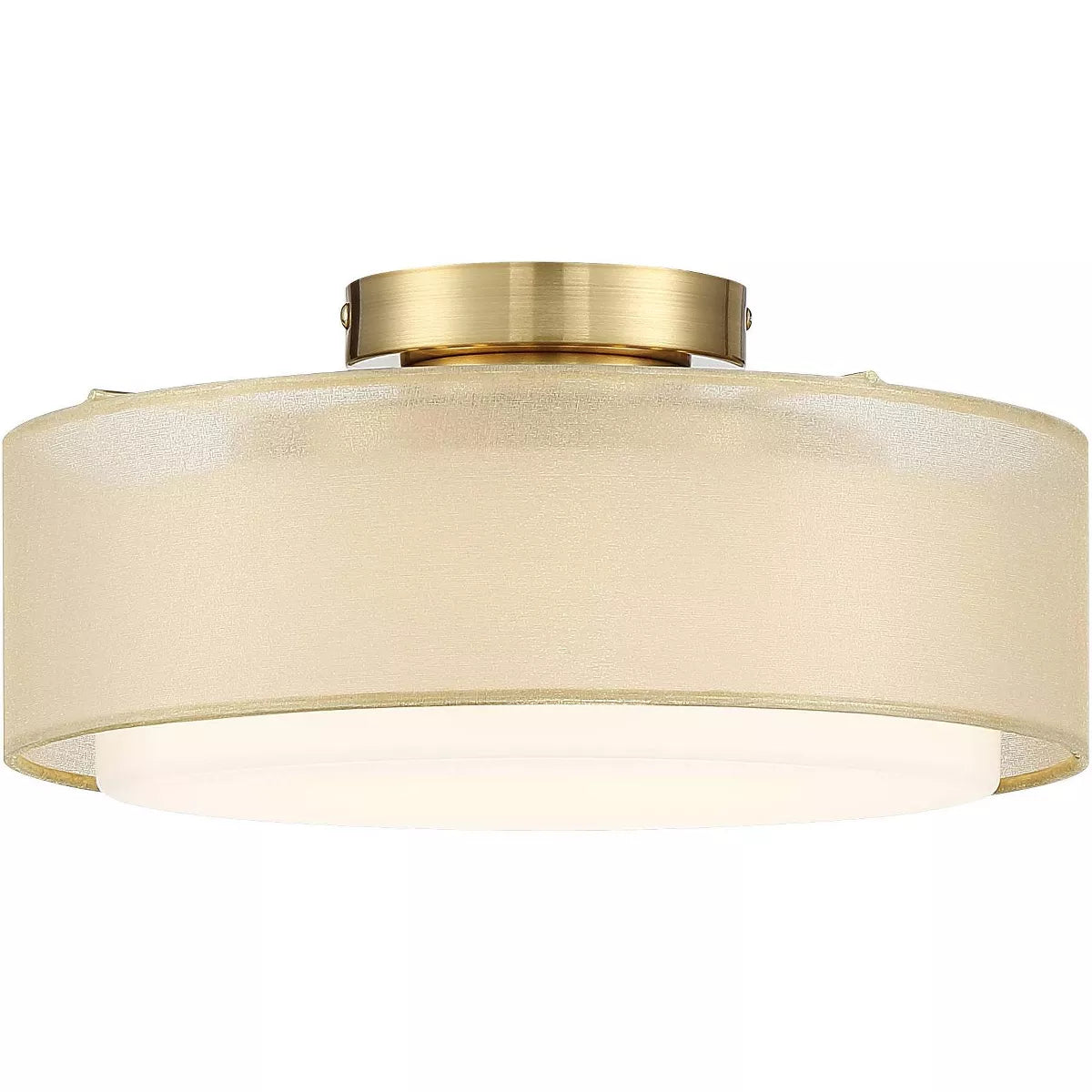 Possini Euro Design Ceiling Light Semi Flush Mount Fixture 12 1/2" Wide Plated Gold 2-Light Sheer Fabric Outer Opal White Glass Drum Shade for Bedroom