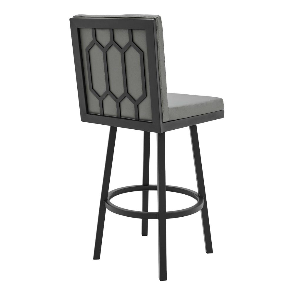 26" Rochester Counter Height Barstool with Gray Faux Leather Black Metal Finish Frame - Armen Living