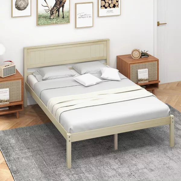 Twin Size Wooden Platform Bed Frame with Headboard Mattress Foundation Natural size full size:79.5'' x 57'' x 36'' (l x w x h)